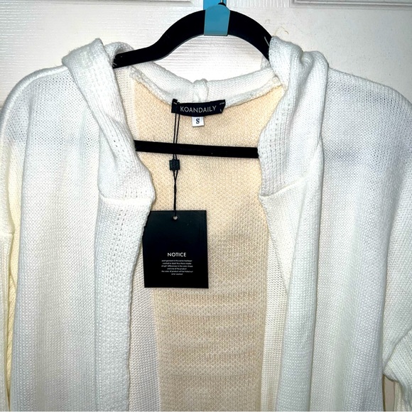 New KOANDAILY Letter Heart Print Hooded Longline Oversized Cardigan Size Small - Picture 5 of 5